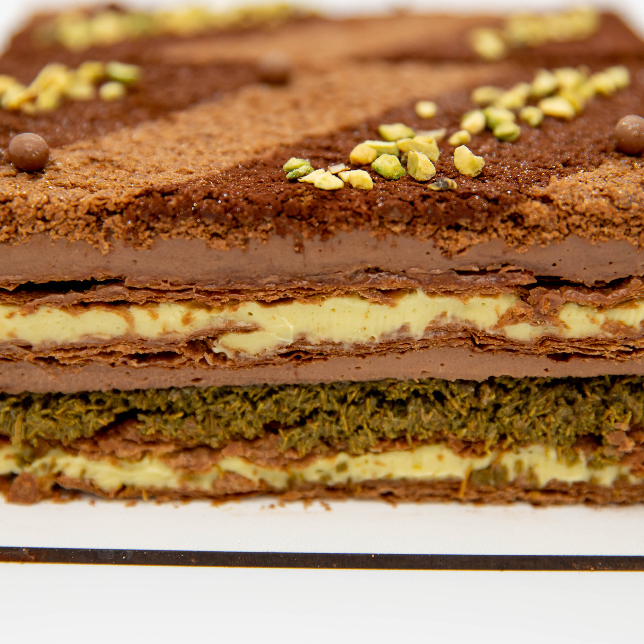 Tort Napoleon de ciocolată cu fistic - imagine 3